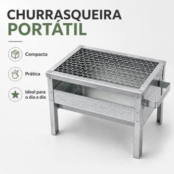Churrasqueira Grill Galvanizada com Grelha Portátil Aço Anti Corte